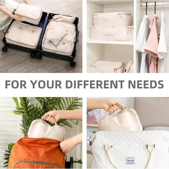 8 Set Packing Cubes Luggage Organizer Bags for Travel Accessories-Cream - Picture 7 of 7